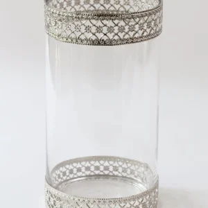Inspire Me! Home Decor Tall Glass Vase W/ Ornate Silver Metal Rims