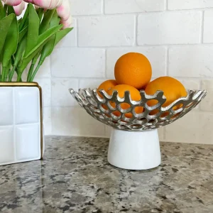 Inspire Me! Home Decor Textured Design Bowl With White Marble Base (2 Colors) “From Pops Of Color Home Collection”