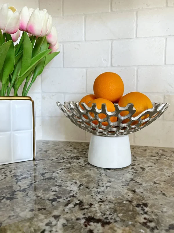 Inspire Me! Home Decor Textured Design Bowl With White Marble Base (2 Colors) “From Pops Of Color Home Collection”