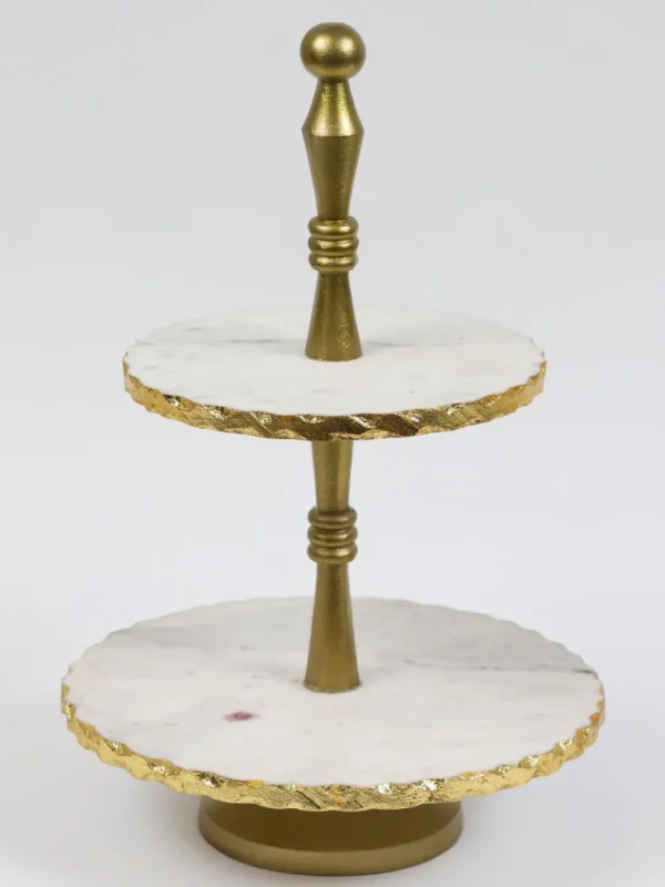 Inspire Me! Home Decor Two-Tiered Marble Cake Stand With Gold Base