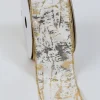 Inspire Me! Home Decor Velvet White And Gold Metallic Marble Print Ribbon