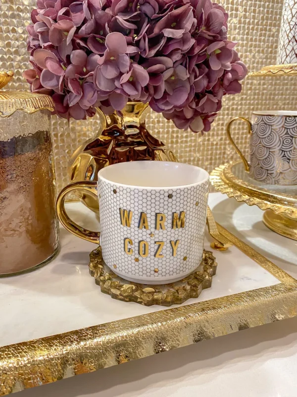 Inspire Me! Home Decor “Warm + Cozy” Gold & White Tile Mug