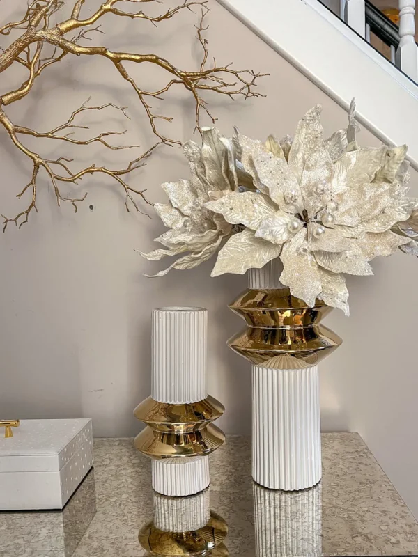 Inspire Me! Home Decor White Linear Vase With Gold Center Rim Detail (2 Sizes)