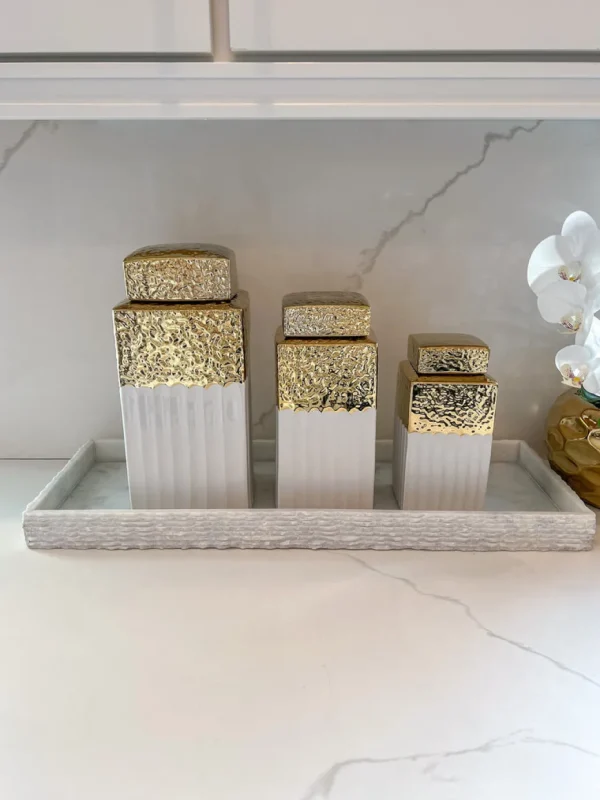 Inspire Me! Home Decor White Hammered Jar With Gold Border & Lid (3 Sizes)