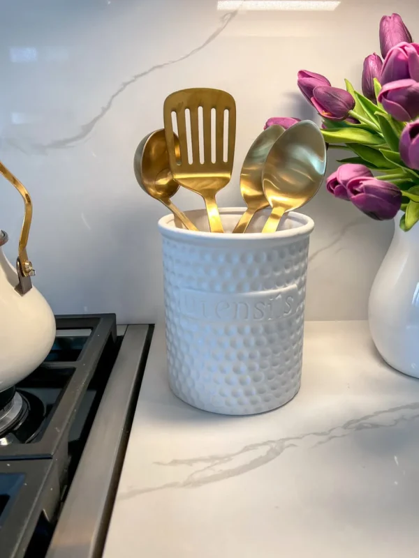 Inspire Me! Home Decor White Utensil Holder With Dotted Pattern KITCHEN