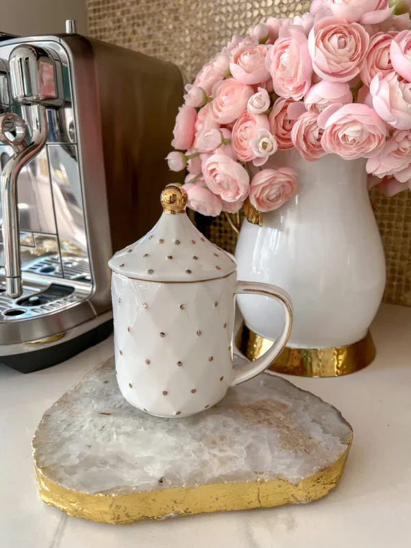 Inspire Me! Home Decor White & Gold Dotted Coffee Mug With Lid