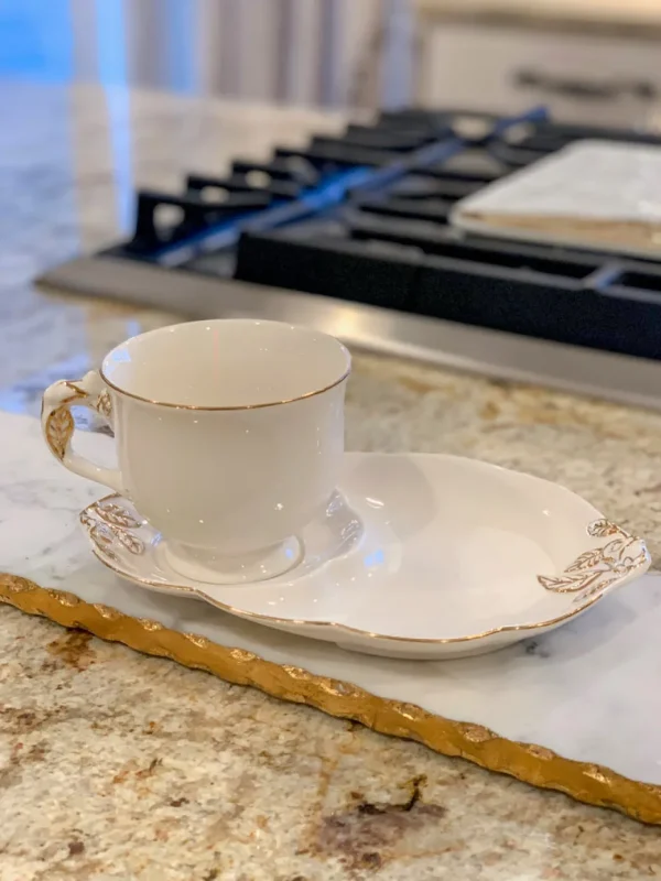 Inspire Me! Home Decor White Two Piece Coffee/Tea Set With Gold Accents