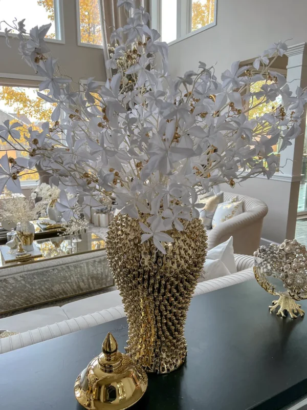 Inspire Me! Home Decor White Leaf Stem With Gold Berries