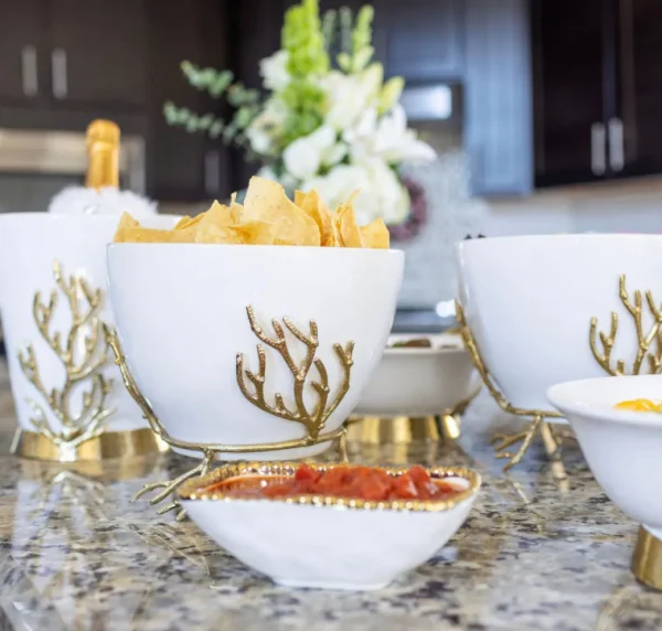 Inspire Me! Home Decor White Ceramic Bowl With Gold Textured Details (2 Sizes) ” From Pops Of Color Home Collection”