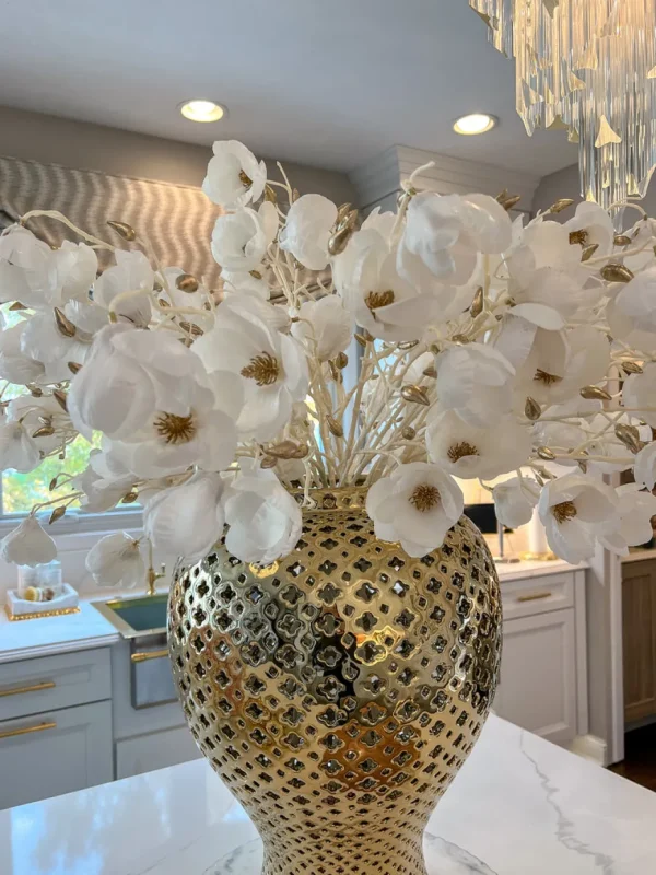 Inspire Me! Home Decor White And Gold Magnolia Stem