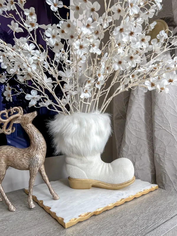 Inspire Me! Home Decor White Glittered Santa Boot Vase