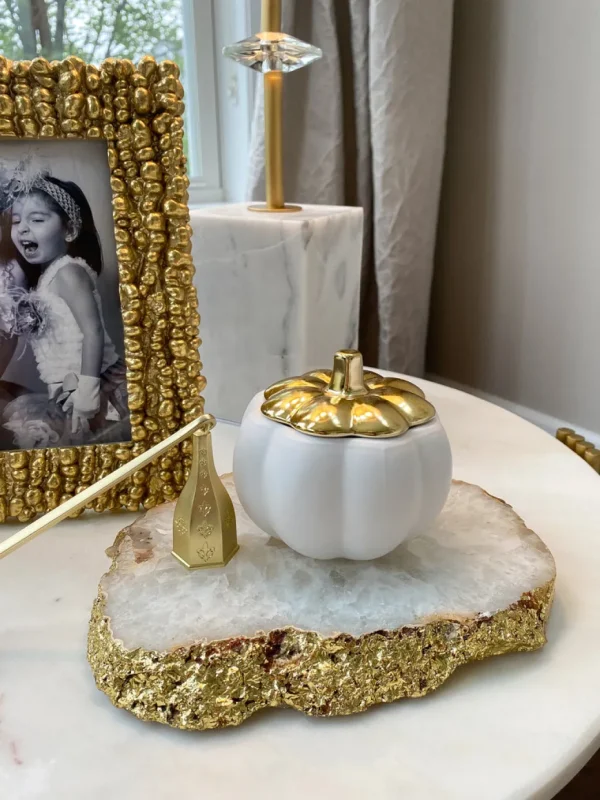 Inspire Me! Home Decor White Pumpkin Candle With Gold Top (2 Sizes)