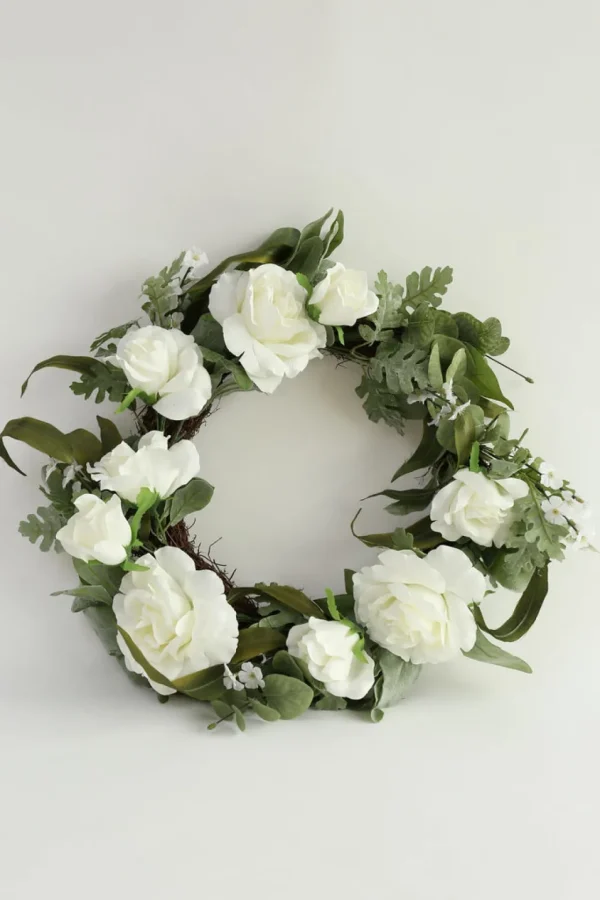 Inspire Me! Home Decor White Rose And Eucalyptus Wreath
