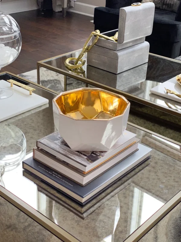 Inspire Me! Home Decor White Geometric Bowl With Gold Metallic Center
