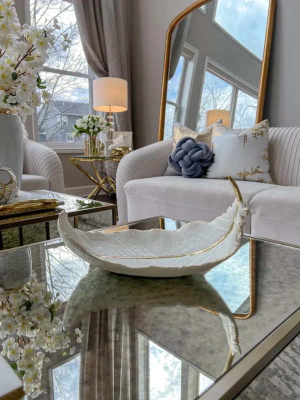 Inspire Me! Home Decor White And Gold Feather Decorative Bowl