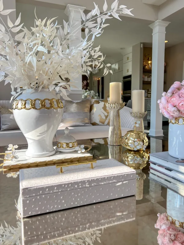 Inspire Me! Home Decor White Faux Leather Lidded Box With Gold Handle
