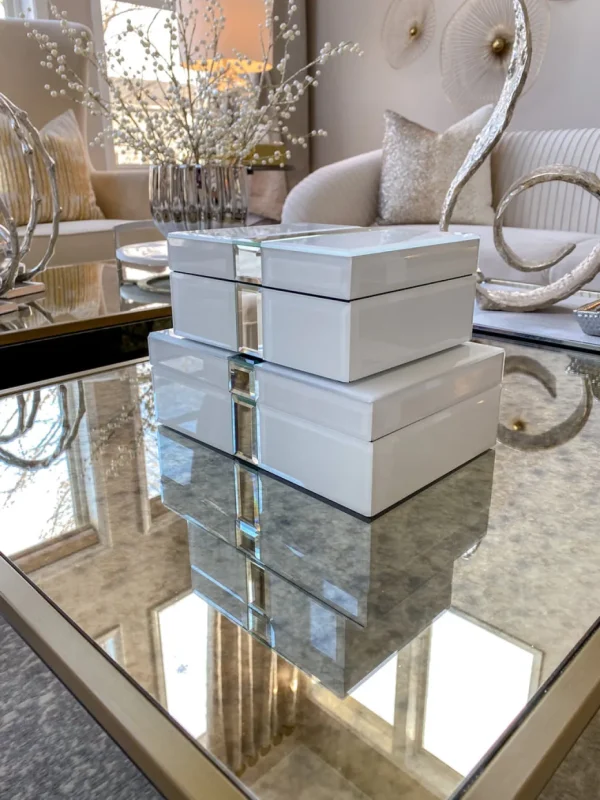 Inspire Me! Home Decor White Glass And Mirror Decorative Boxes (2 Sizes)