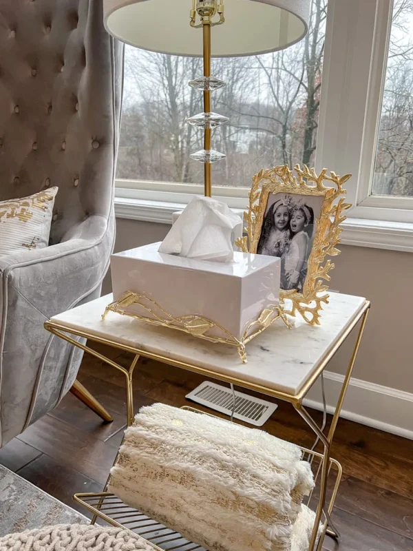 Inspire Me! Home Decor White Tissue Box Cover With Gold Leaf Design Base