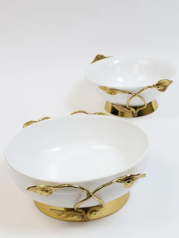 Inspire Me! Home Decor White Ceramic Bowl With Gold Leaf Details And Base (2 Sizes)