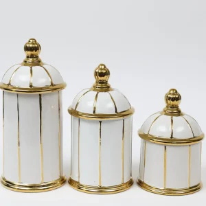 Inspire Me! Home Decor White Ceramic Lidded Jar With Gold Linear Detail (3 Sizes)