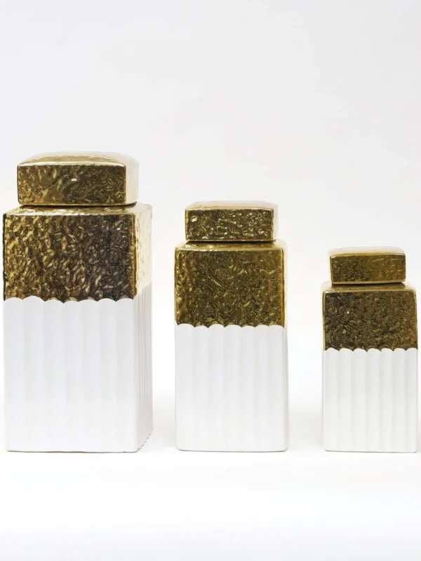 Inspire Me! Home Decor White Hammered Jar With Gold Border & Lid (3 Sizes)
