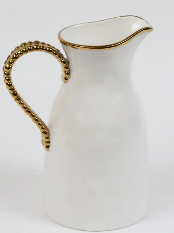Inspire Me! Home Decor White Porcelain Pitcher With Gold Beaded Handle