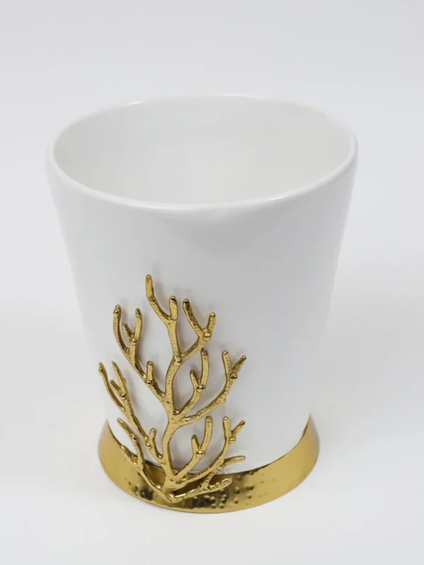 Inspire Me! Home Decor White Ceramic Utensil Holder With Gold Textured Details & Base ” From Pops Of Color Home Collection”