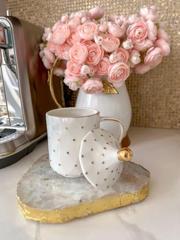 Inspire Me! Home Decor White & Gold Dotted Coffee Mug With Lid