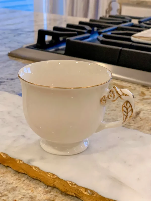 Inspire Me! Home Decor White Two Piece Coffee/Tea Set With Gold Accents