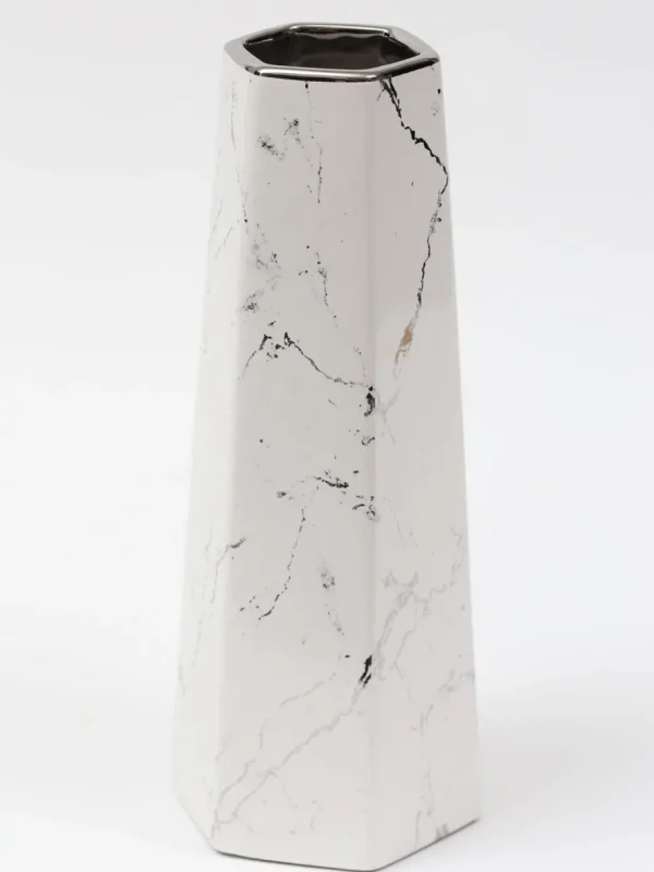 Inspire Me! Home Decor White And Silver Marble Design Vase ” From Pops Of Color Home Collection”