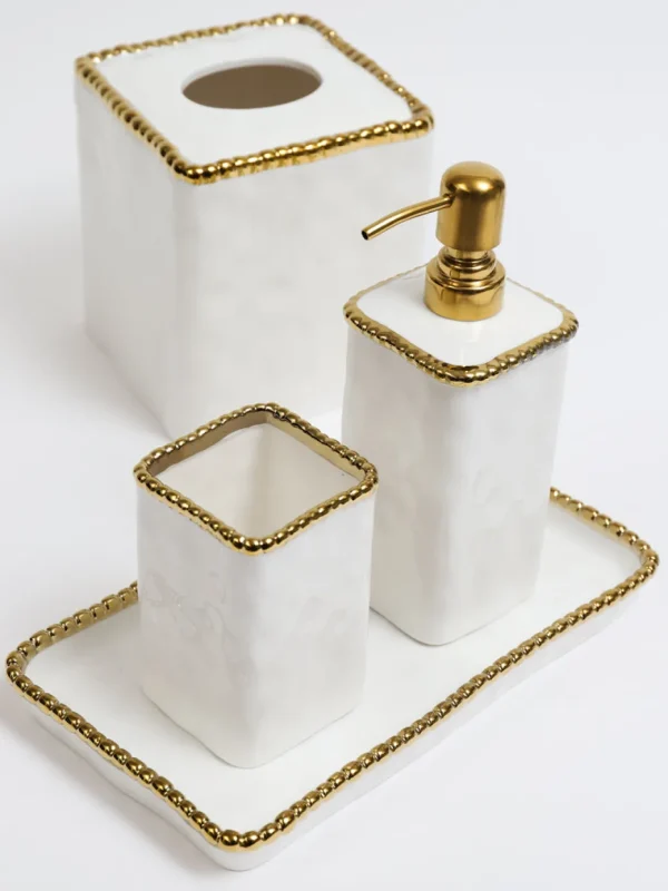 Inspire Me! Home Decor White & Gold Beaded Vanity Collection (3 Items) Each Sold Individually