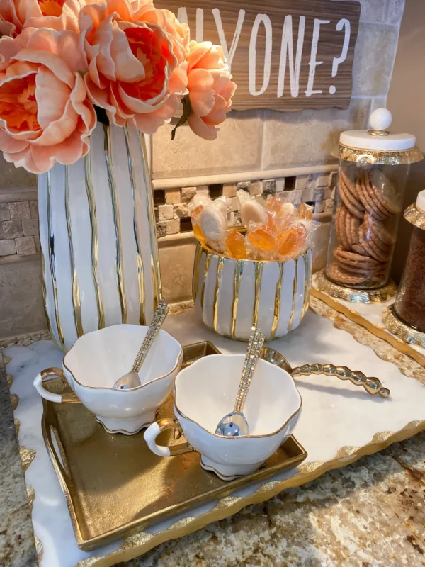 Inspire Me! Home Decor White And Gold Striped Bowl