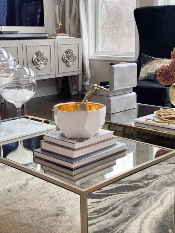 Inspire Me! Home Decor White Geometric Bowl With Gold Metallic Center