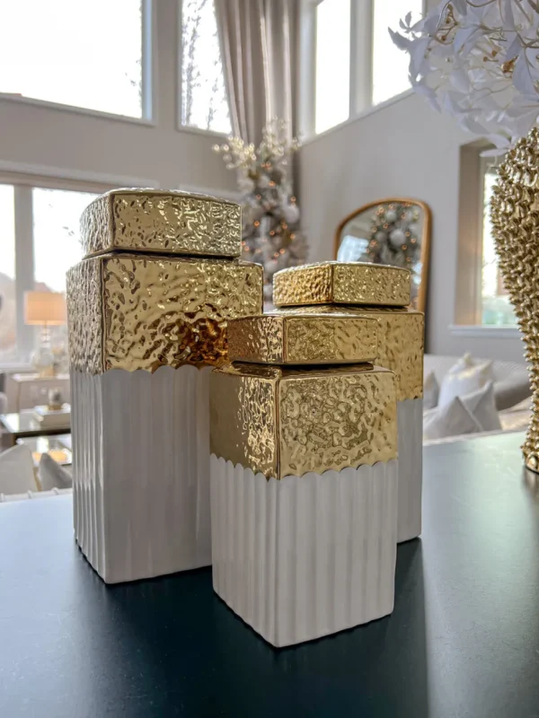 Inspire Me! Home Decor White Hammered Jar With Gold Border & Lid (3 Sizes)