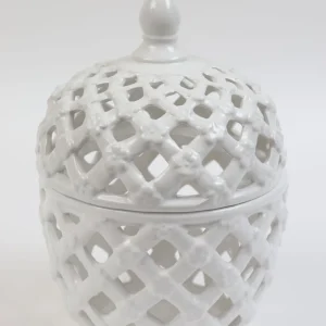 Inspire Me! Home Decor White Latticework Lidded Jar (2 Sizes) KITCHEN