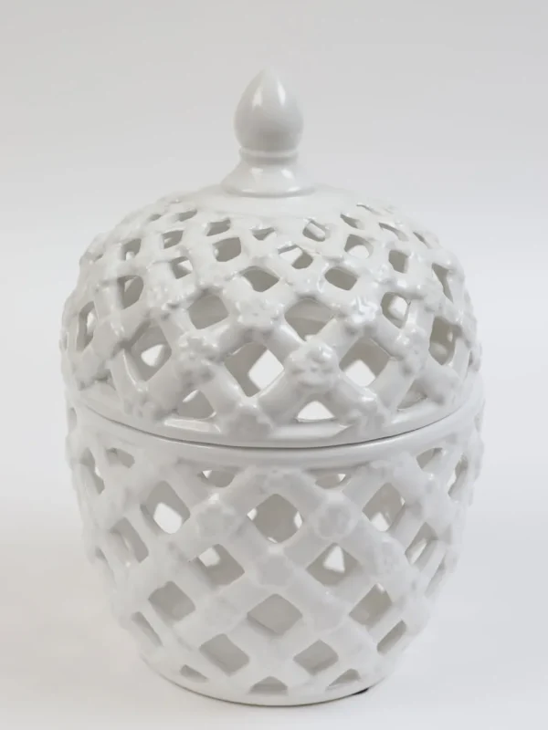Inspire Me! Home Decor White Latticework Lidded Jar (2 Sizes) KITCHEN