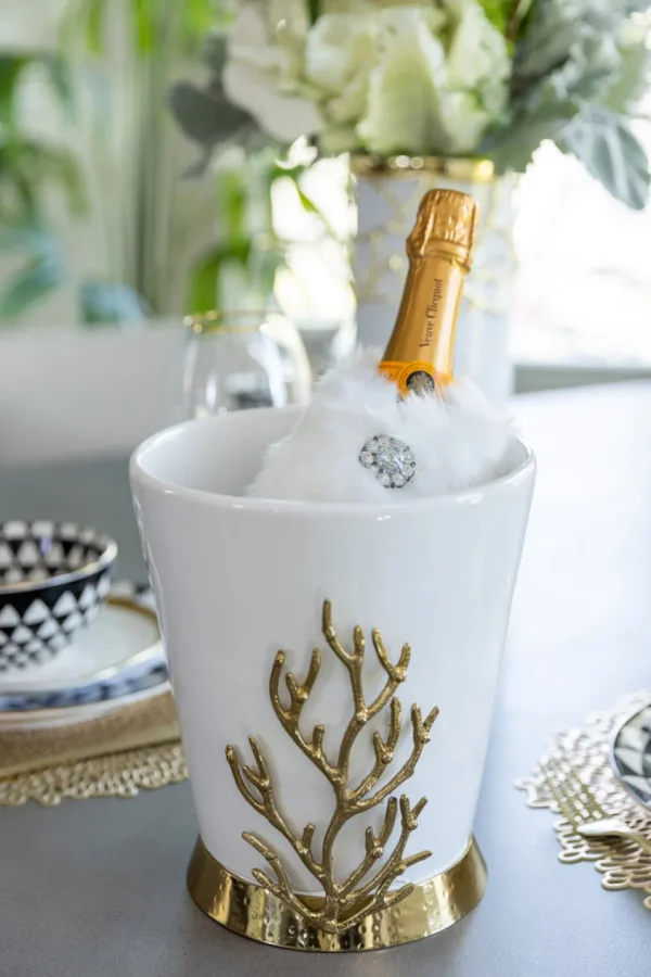 Inspire Me! Home Decor White Ceramic Utensil Holder With Gold Textured Details & Base ” From Pops Of Color Home Collection”
