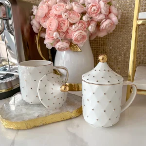 Inspire Me! Home Decor White & Gold Dotted Coffee Mug With Lid