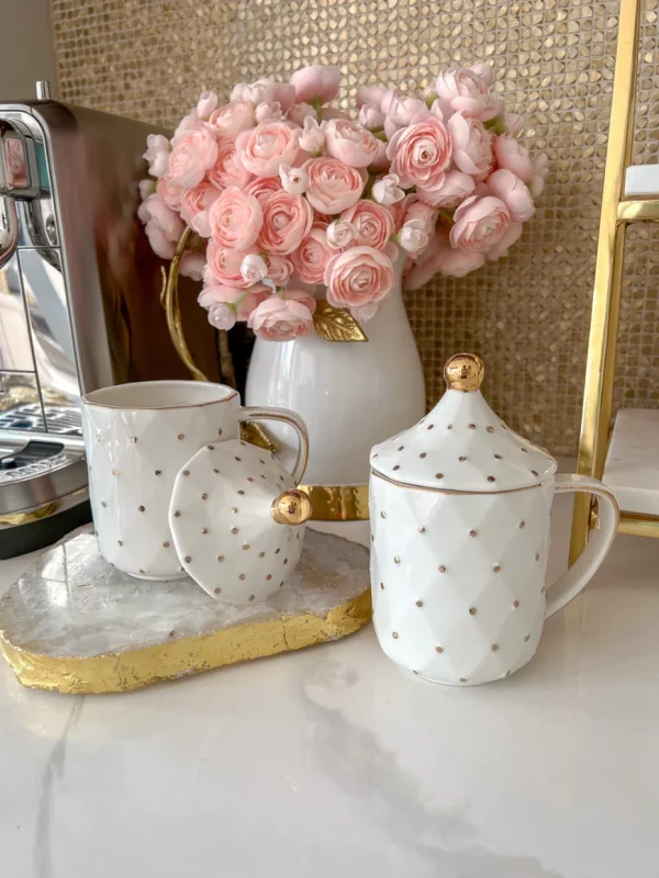 Inspire Me! Home Decor White & Gold Dotted Coffee Mug With Lid