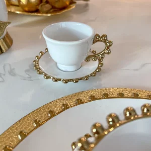 Inspire Me! Home Decor White And Gold Beaded Espresso Cup And Saucer