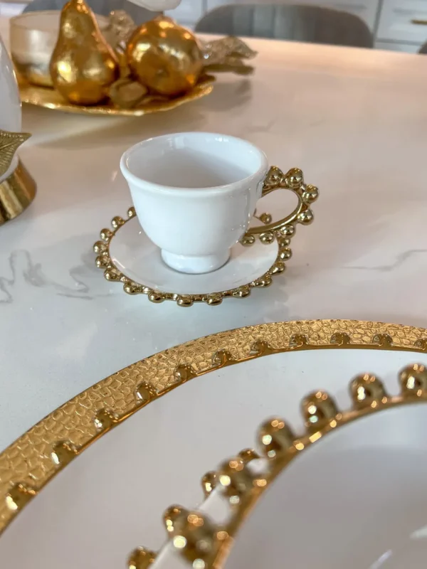 Inspire Me! Home Decor White And Gold Beaded Espresso Cup And Saucer