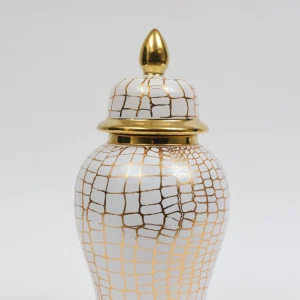 Inspire Me! Home Decor White And Gold Animal Print Ginger Jar (2 Sizes) Ginger Jars