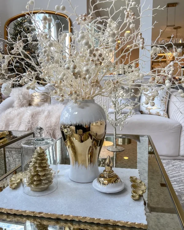 Inspire Me! Home Decor White And Gold Berry Stem