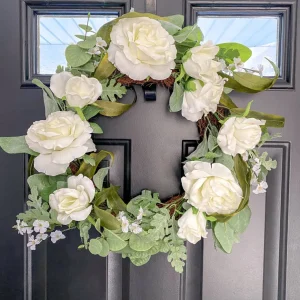 Inspire Me! Home Decor White Rose And Eucalyptus Wreath