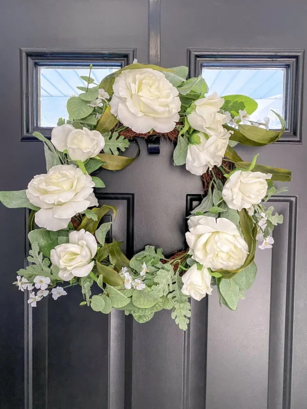 Inspire Me! Home Decor White Rose And Eucalyptus Wreath