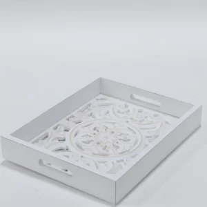 Inspire Me! Home Decor White Wood Trays With Detailed Interior (Set Of 3)