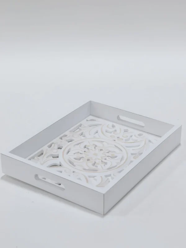 Inspire Me! Home Decor White Wood Trays With Detailed Interior (Set Of 3)