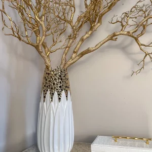 Inspire Me! Home Decor White And Gold Porcelain Vase With Circle Cutout Design (2 Styles)