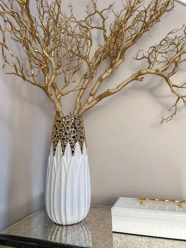 Inspire Me! Home Decor White And Gold Porcelain Vase With Circle Cutout Design (2 Styles)