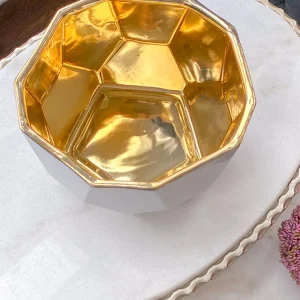 Inspire Me! Home Decor White Geometric Bowl With Gold Metallic Center